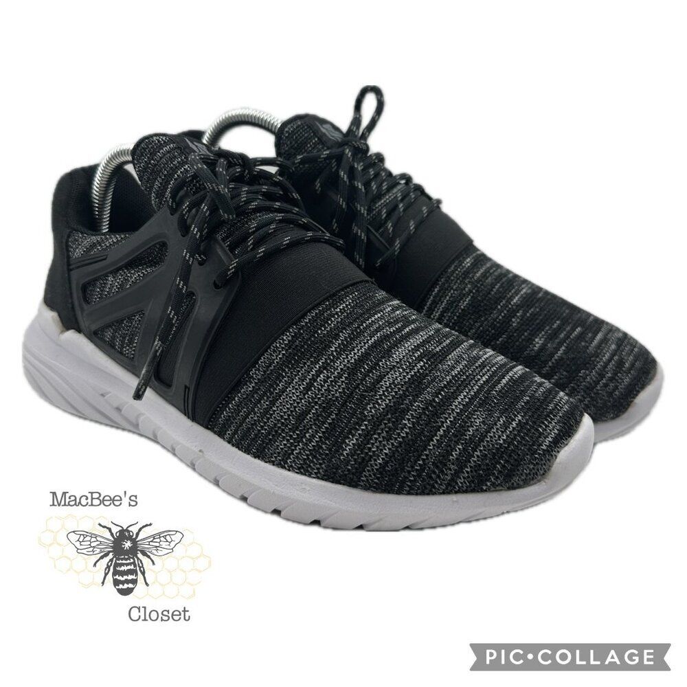 AVIA Mens Knit Caged Running Shoe Black White Lace Up Athletic Trainer Slip On